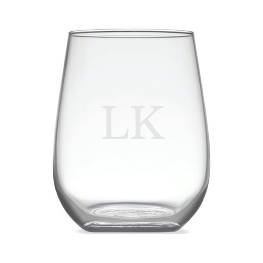 Personalised Stemless Wine Glass - Etched Initials