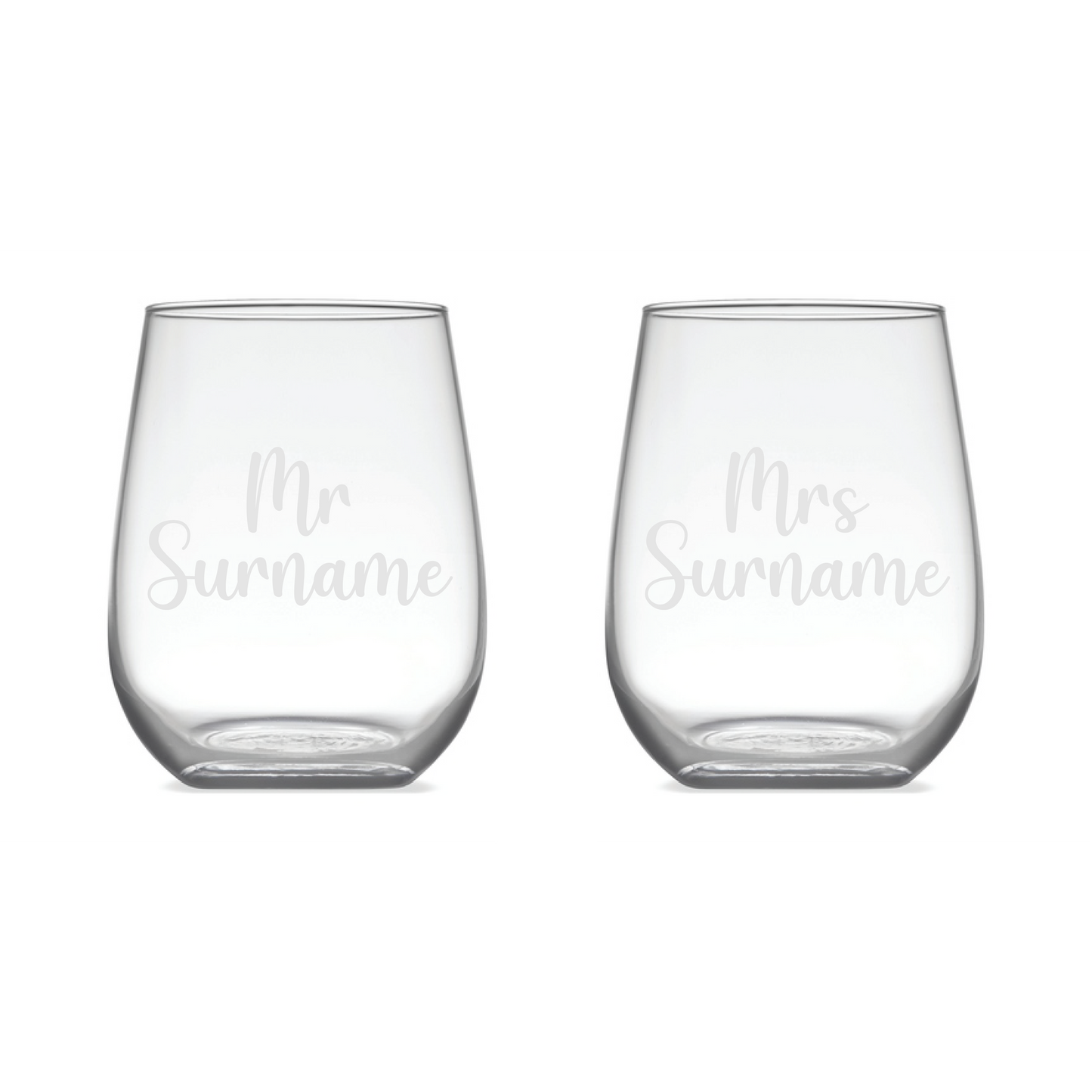 Mr & Mrs Personalised Stemless Wine Glasses